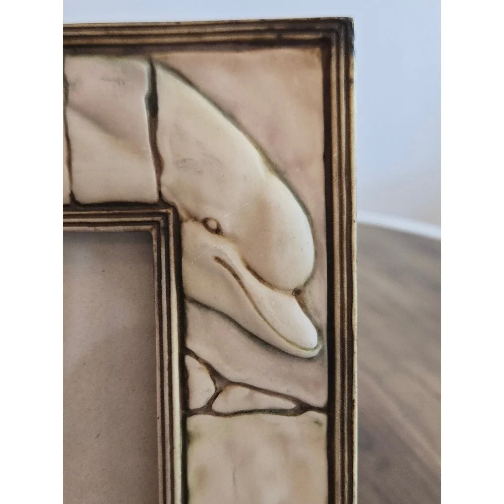 Vintage Dolphin Relief 3D Resin Picture Frame 4x6 Coastal Nautical Cream RARE